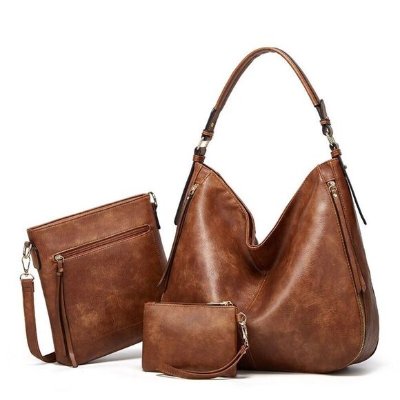 Unbranded Handbags - Brown Expandable Handbags Women Shoulder Bags Tote Satchel Hobo 3pcs Purse Set